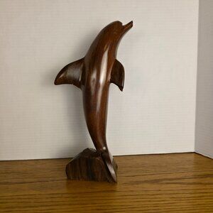 Mazatlán Ironwood Dolphin Carving Sculpture 12” Vintage Coastal Decor